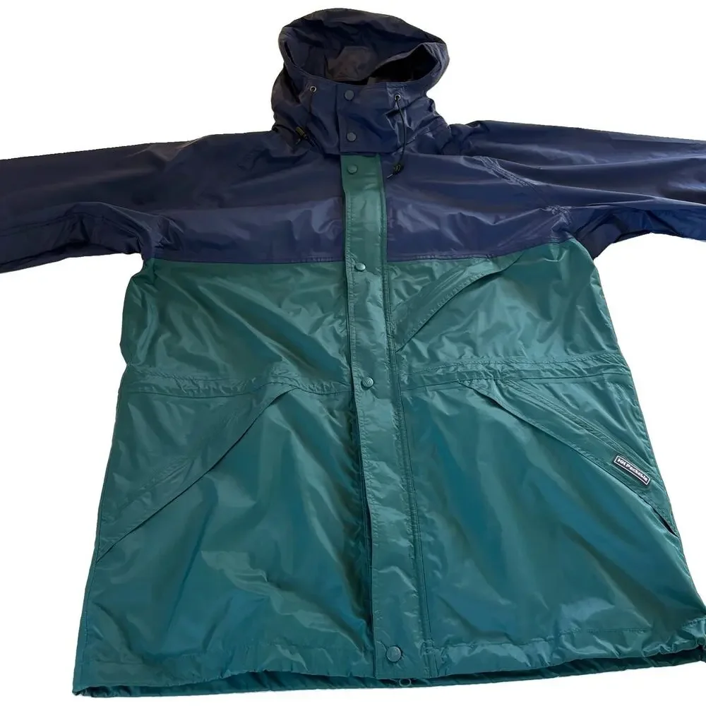 Vintage 90s Helly Hansen Helly-Tech Packable Rain Jacket Size XL Blue Colorblock